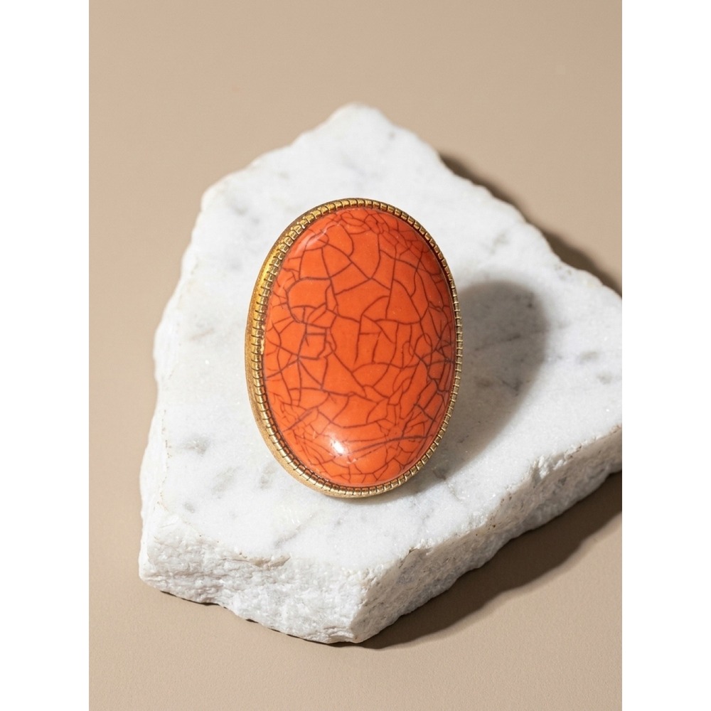 Unbranded Orange Faux Turquoise Cabochon Gold Tone Statement Ring